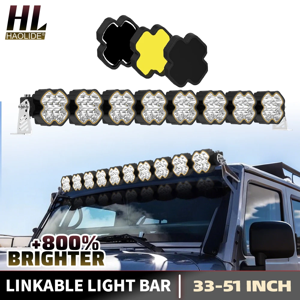HAOLIDE Modular LED Light Bar 7/8/9 Pods Linkable Combo Beam 6000k Driving Light IP68 12V 24Vfor Truck SUV Wrangler off-road use