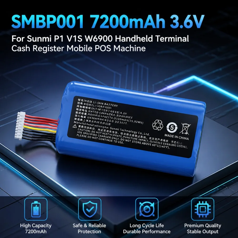 In Stock SMBP001 7200mah 3.6V Rechargeable Battery for Sunmi P1 V1S W6900 Handheld Terminal Cash Register Mobile POS Machine