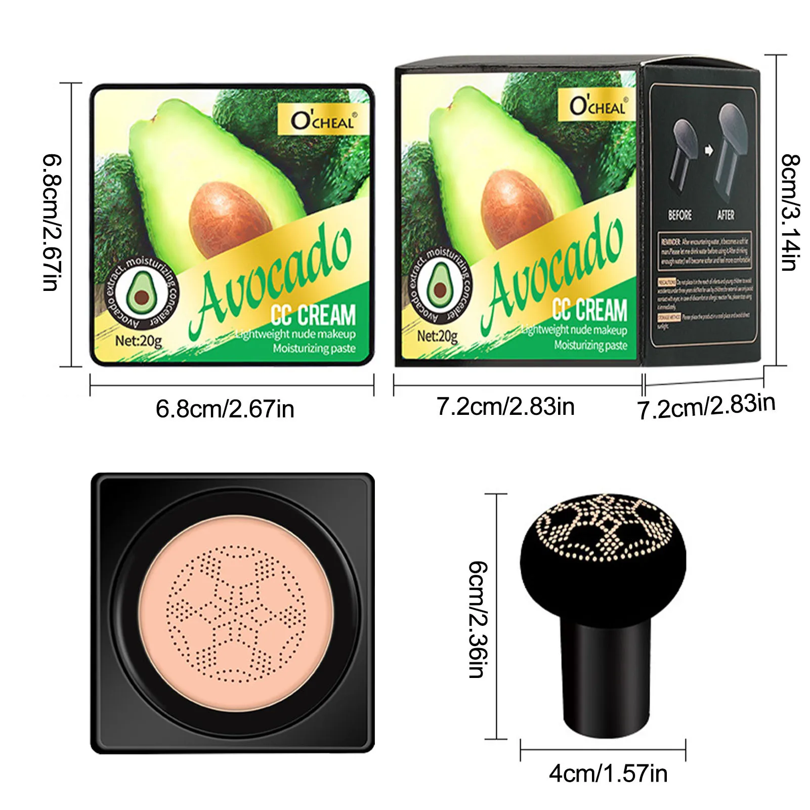 Mushroom Head Air Cushion CC Cream Avocado CC Cream Natural Foundation Moisturizing BB Cream Long Lasting Matte Concealer Makeup