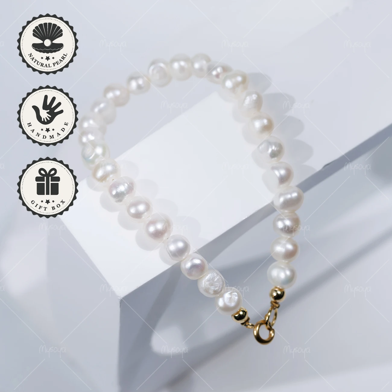 

Браслет MYSOYA из белого пресноводного жемчуга 5-6 мм с минималистичной золотой застежкой в виде пузырьков, подарок на день рождения, День святого Валентина