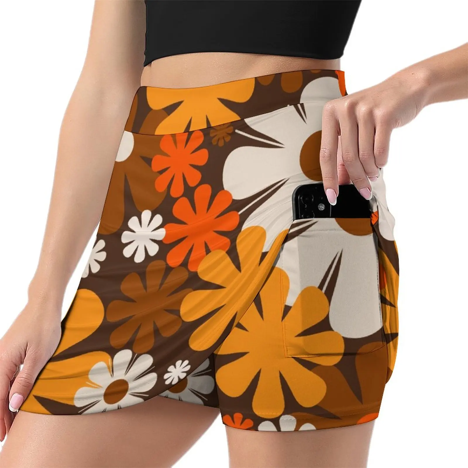 Flower Market Stockholm Retro 60s 70s Floral Pattern Brown and Orange Mini Skirt skirts for womens 2025 clothes