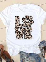 Print T-shirts Leopard Love Paw Cat Dog Short Sleeve Ladies Summer Casual Clothing Women Fashion Female T Clothes Graphic Tee