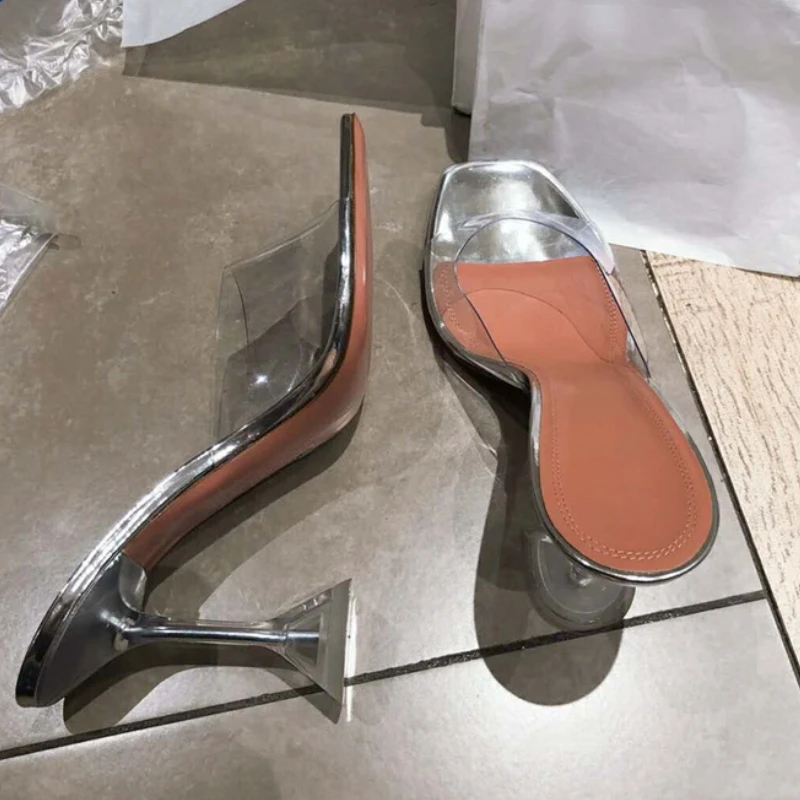 

2025 New Fashionable Transparent Square Heel Square Head Slippers for Women