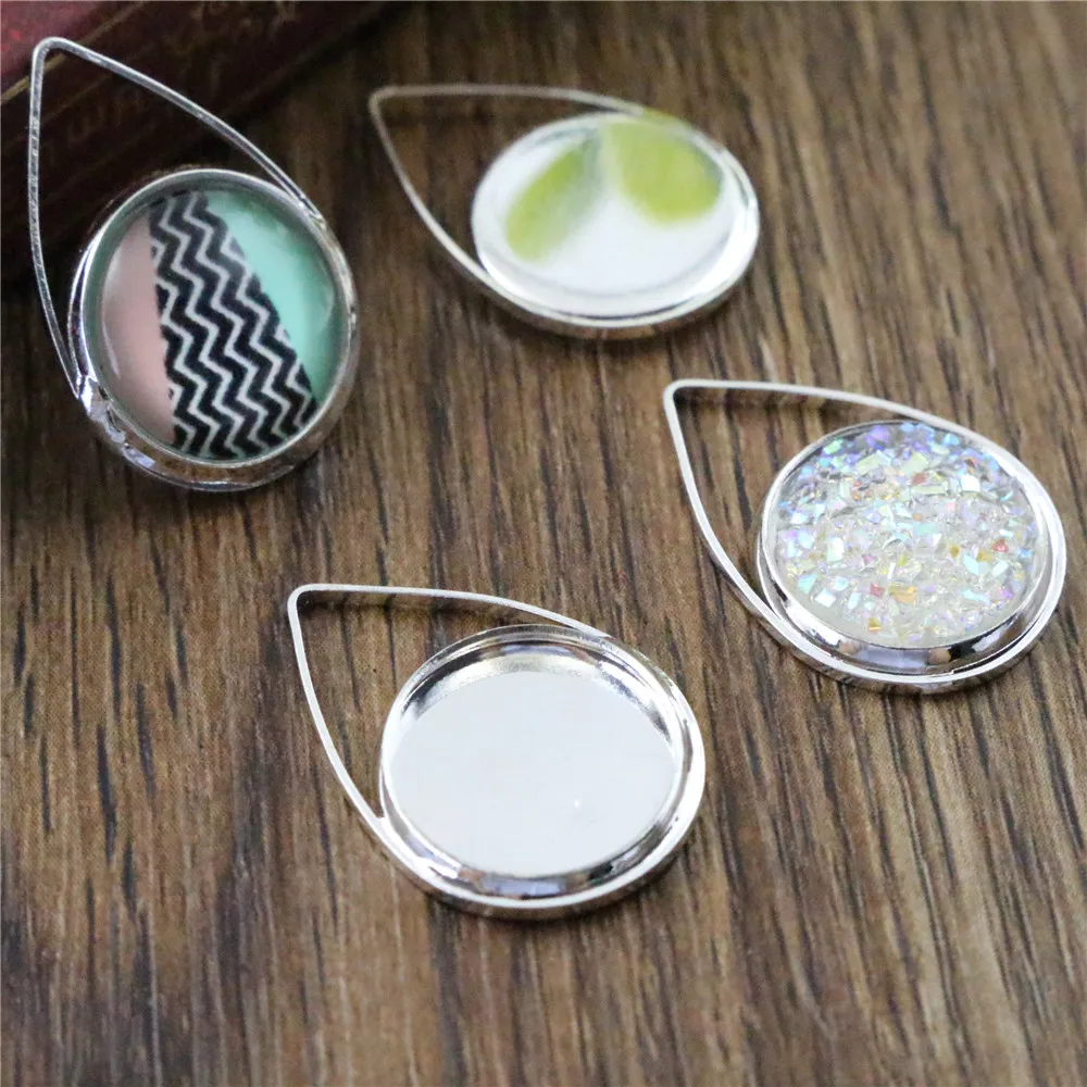 20 sztuk 12mm wewnętrzna rozmiar srebro pozłacane czarny rod materiał mosiężny proste Cabochon baza Cameo ustawienie Charms wisiorek taca