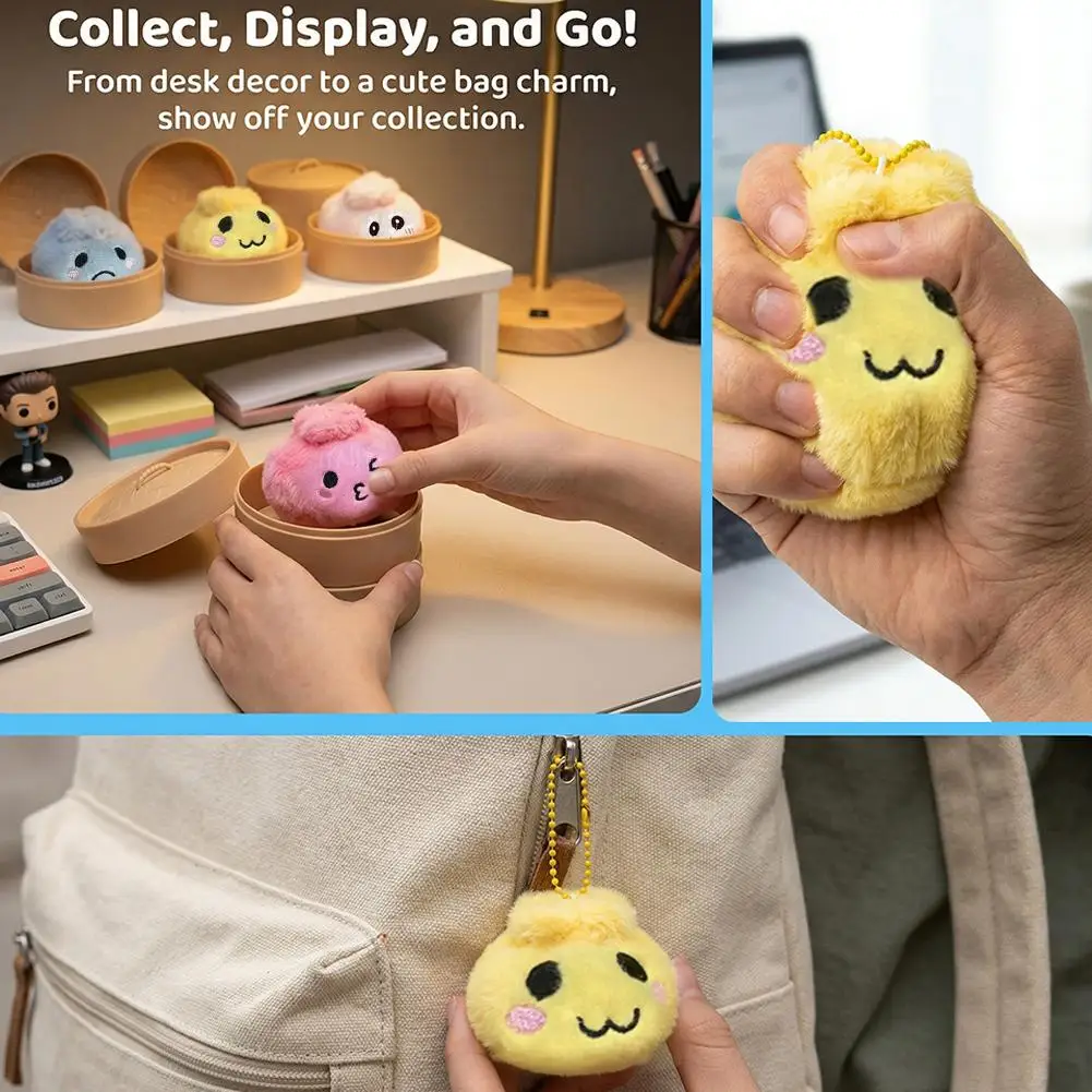 1pc Plush Steamed Bun Squeeze Keychain Bag Pendant Ultra Soft Material With Cute Expressions Stress Relief Sensory Doll Toy
