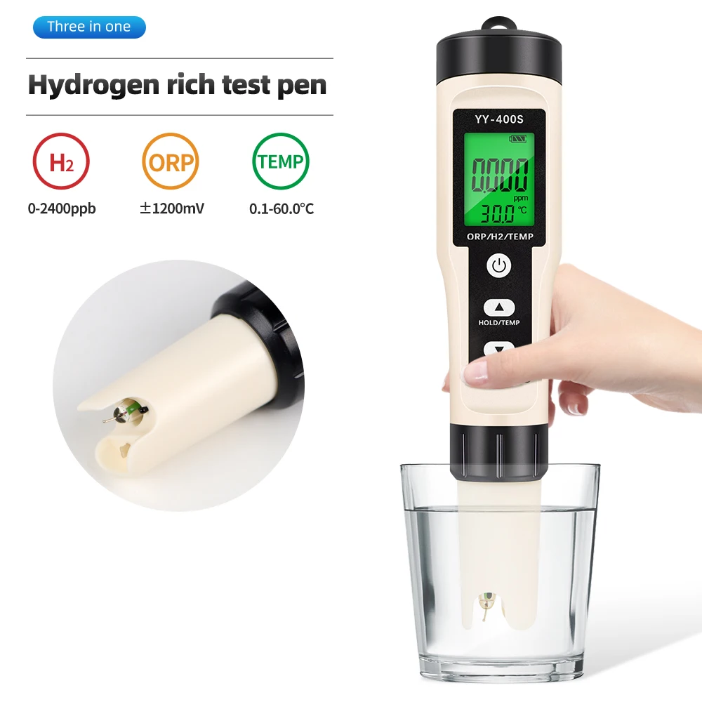 3 in 1 ORP H2 Temp Meter Professional Hydrogen Ion Concentration Tester Digital Water Quality Monitor Tester for Pools Drinking
