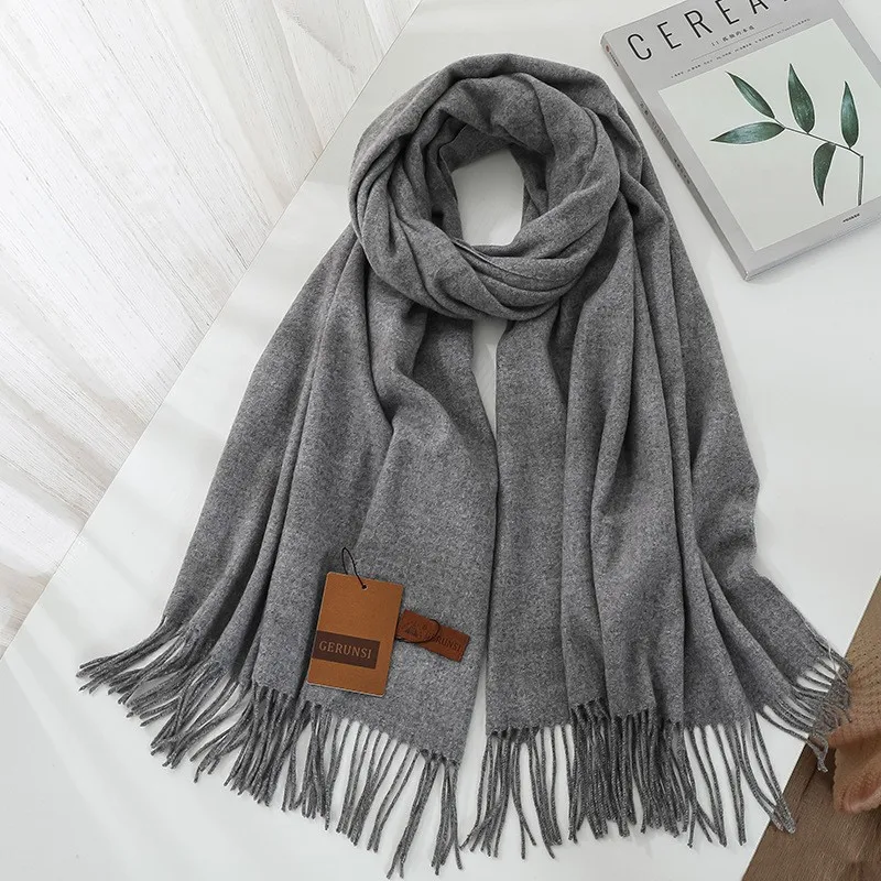 New Winter Solid Color Scarf For Women Warm Thick Cashmere Soft Handfeeling Shawl Fashion Female Tassel Wrap Hijab Gift