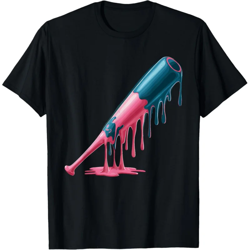 

Baseball men's and women's T-shirts short sleeved black spray drop baseball bat player