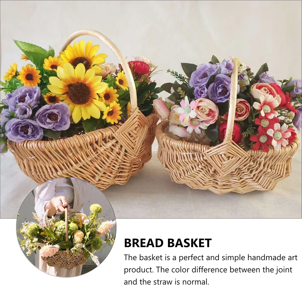 

Picnic Basket Rattan Fruit Child Storage Wicker with Handle Wooden Vegetable Chicken Shelf