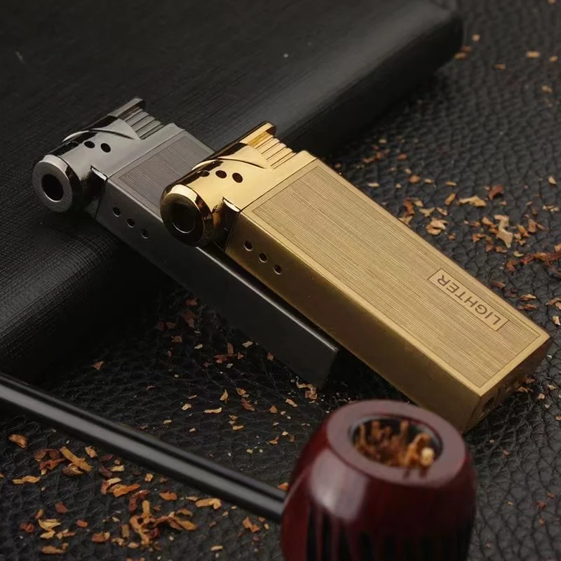 New Oblique Fire Tube Press Lighter for Smoking Pipe Special Lighter Metal Open Flame Multi-function Cigarette Lighter Gadget