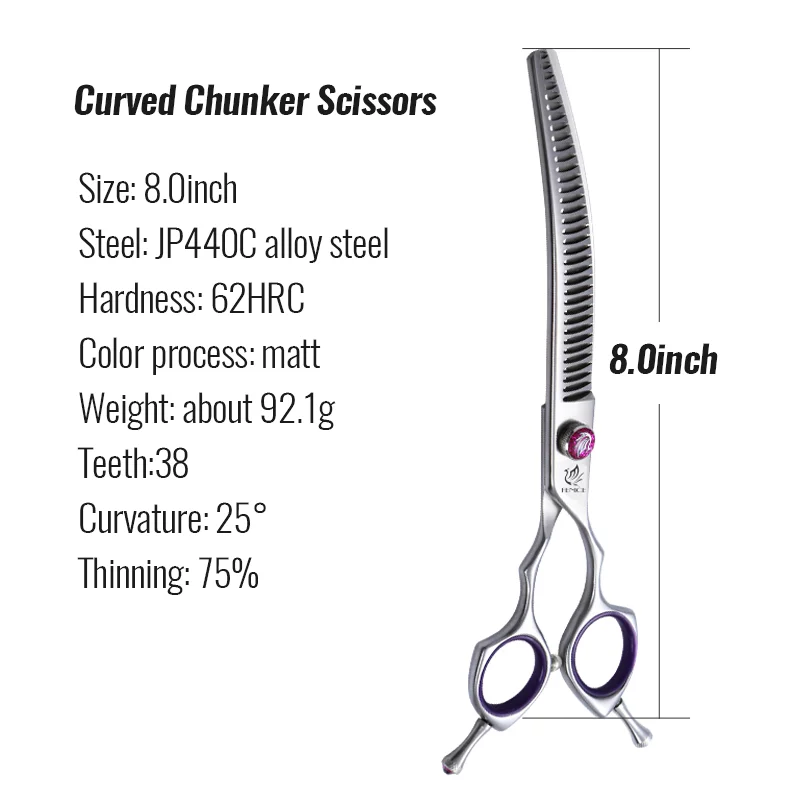 Fenice JP440C 7/8 Inch Professional Pet Dogs Grooming Scissors Straight Curved Thinning Chunker Shear Scissors Set For Dogs