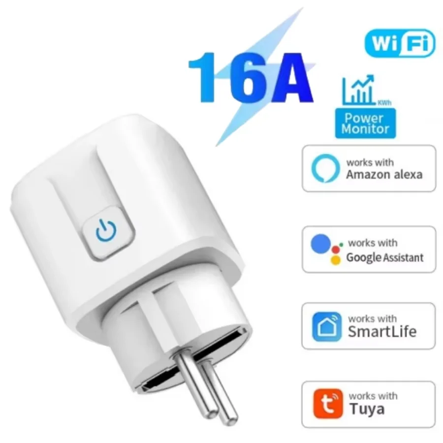 Tuya WiFi Smart Switch EU Plug Socket Outlet 16A With Power Monitor Smart Life APP Voice Control With Alexa Google Home Alice