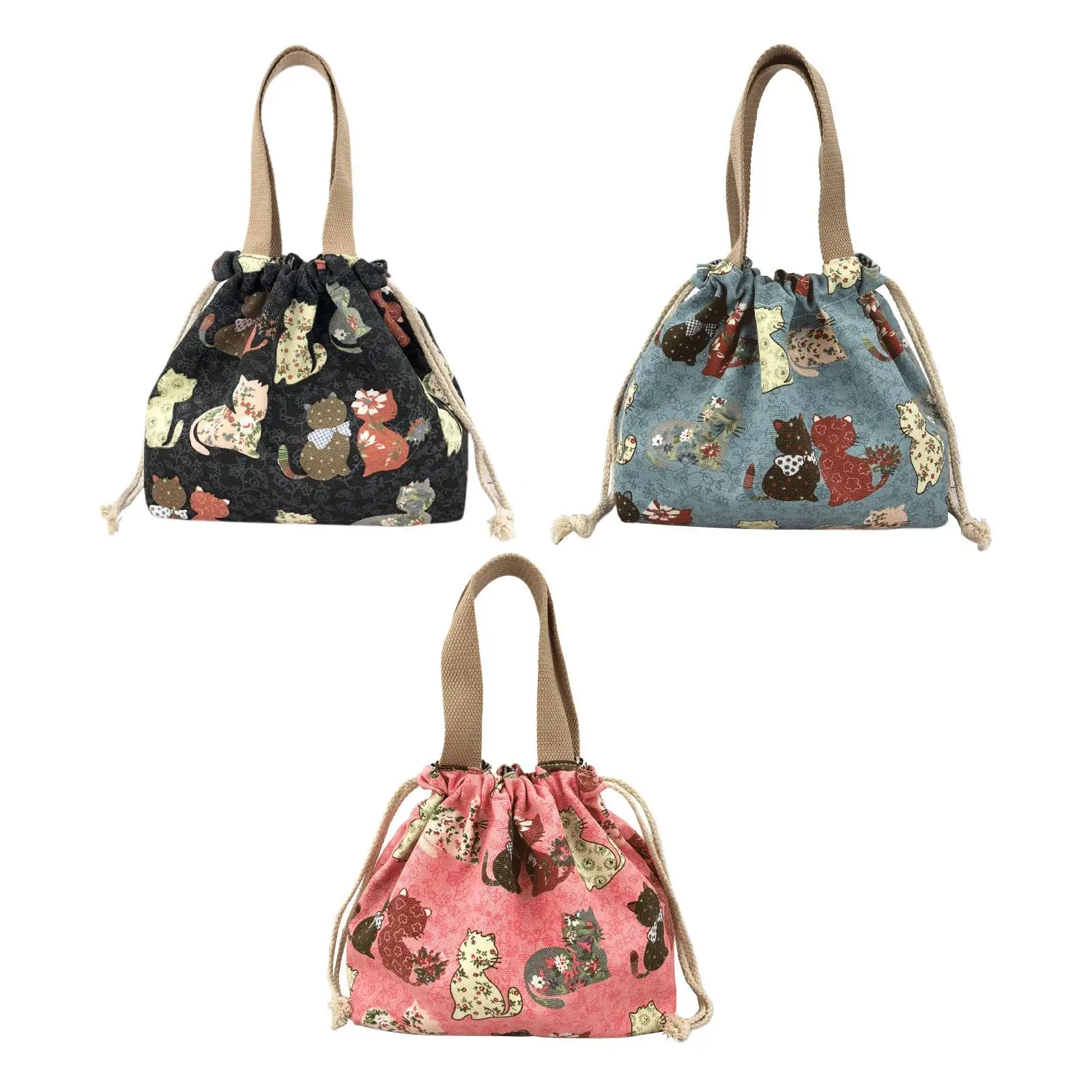 Canvas Drawstring Lunch Box, Small Cute Lunch Box with Drawstring, Reusable