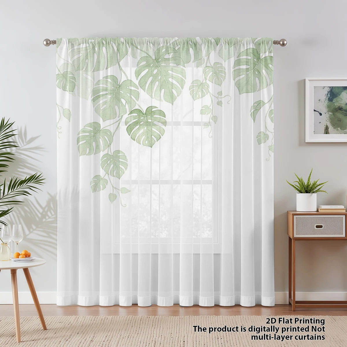 Leaf Sheer Curtain, Good Quality Asazal Solid Screen Modern Voile For Living Room,Balcony,Bedroom Decoration,  Machine Washable