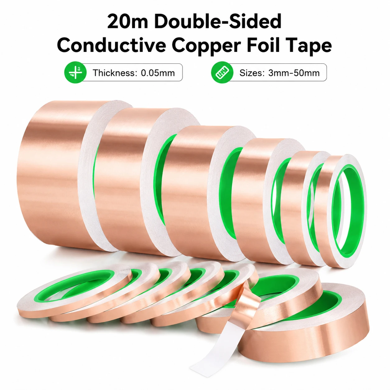 1-3Roll 20m Double Side Conductive Coppers Foil Tape,EMI Shielding Adhesive Strip for Electronics,Laptop,PCB,Anti-Static Repair