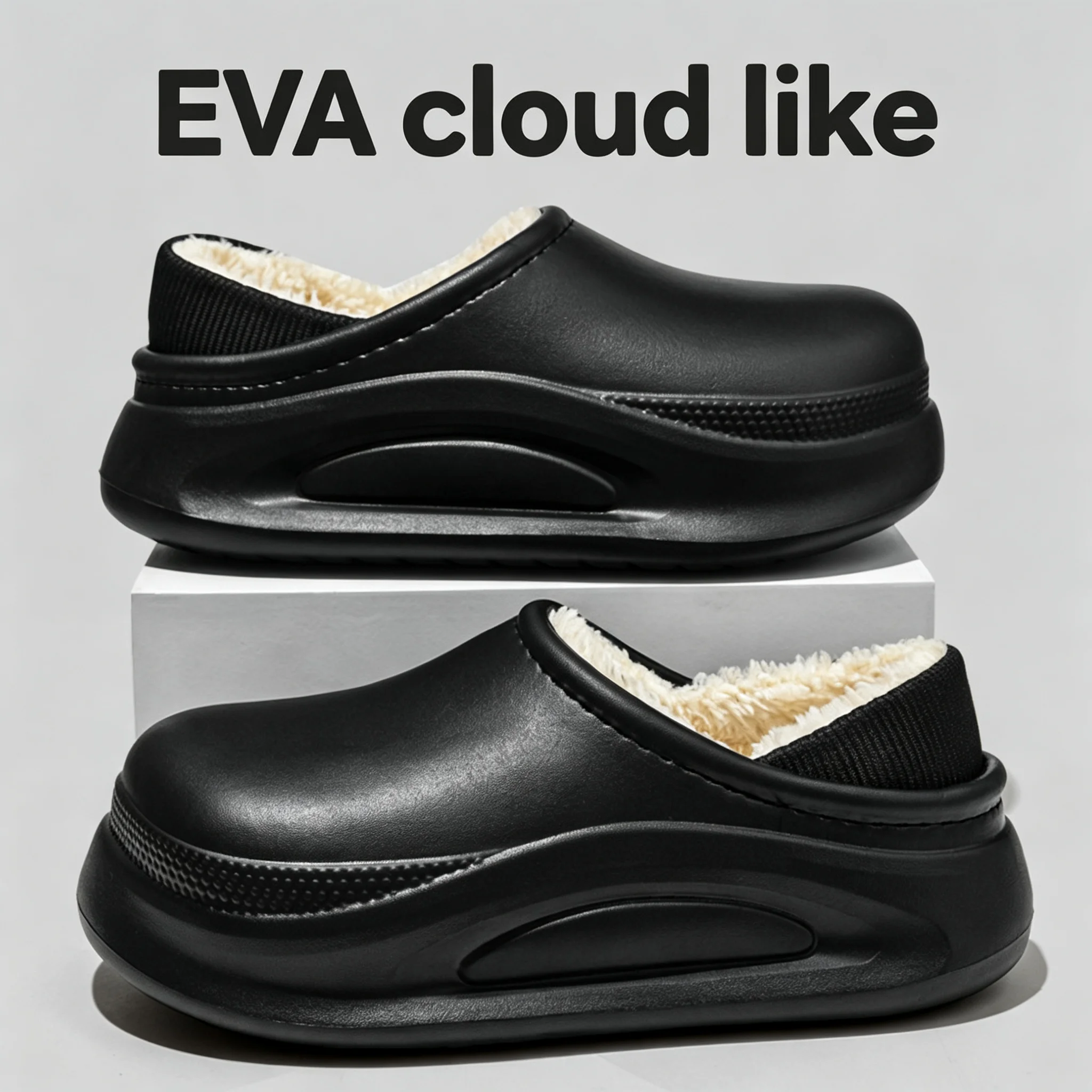 EVA Waterproof Cotton Shoes for Men in Autumn and Winter, Wearing Thick Soled, Anti Slip, and Plush Warm Cotton Shoes for Women