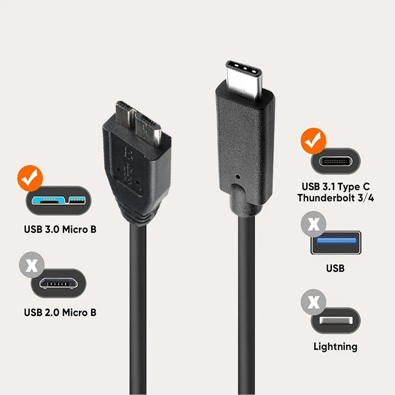 USB C to Micro B 3.0 cable Short 5Gbps USB 3.1 USB-C to USB 3.0-Micro B data Sync cord for Hard Drive Disk HDD SSD cable WD