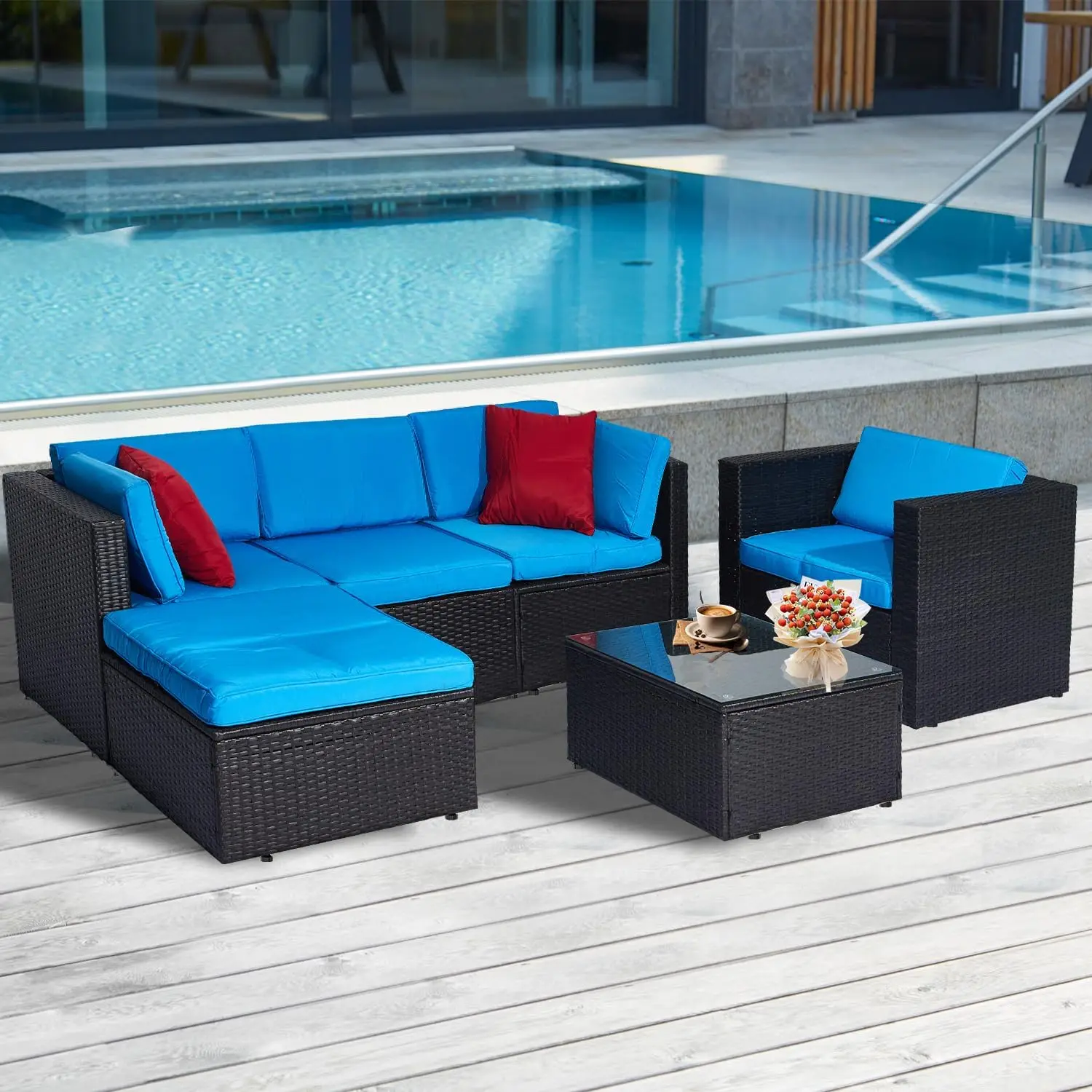 

Patio Furniture Set, Outdoor Sectional Wicker Patio Couch, Rattan Outdoor Furniture with Tea Table and Waterproof Cushions