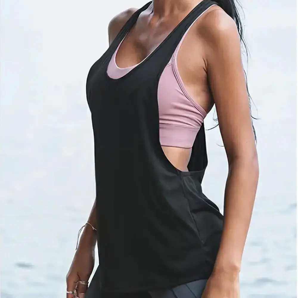 Breathable Net Sports Sleeveless Vest Asymmetrical Open Back Back Hollow Out Quick-Drying Vest T-shaped Slim Fit Yoga Tank Top