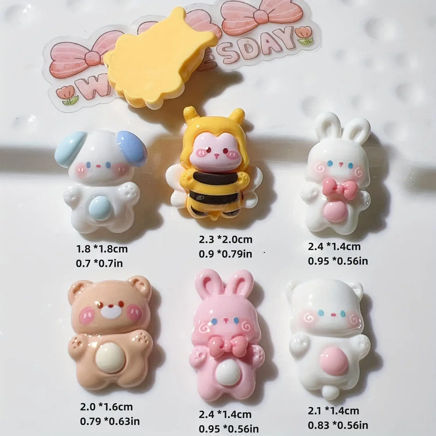 10 Mixed Cartoon Animal Rabbit Cat DIY Jewelry Earrings Hair Accessories Resin Patch Stationery Phone Case Keychain Cup Hole Sho
