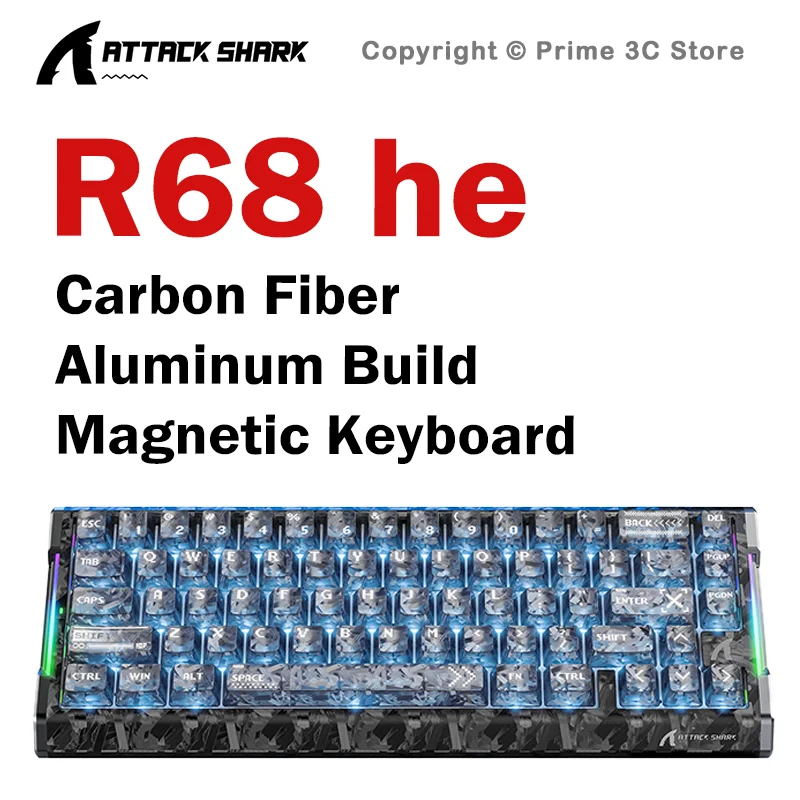 ATTACK SHARK R68HE Gaming Magnetic Keyboard 65% 66 Keys Wired 8000Hz 0.005mm Rapid Trigger Low Latency RGB Hot Swap Hall Effect