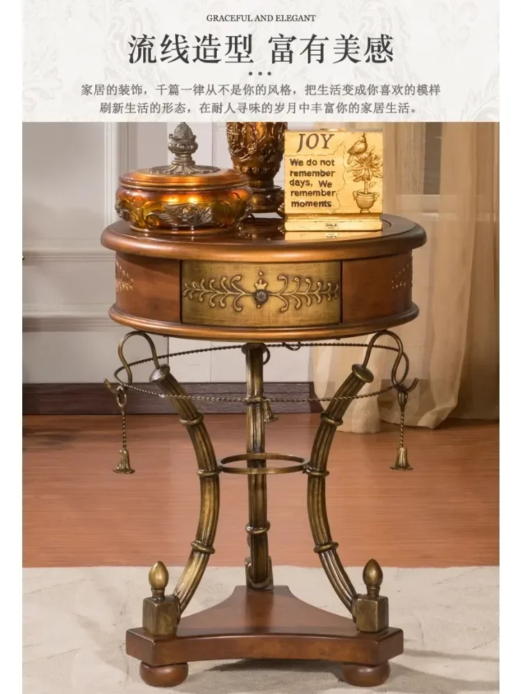 European and American sofa side corner cabinet living room retro phone table wrought iron glass painted small coffee table