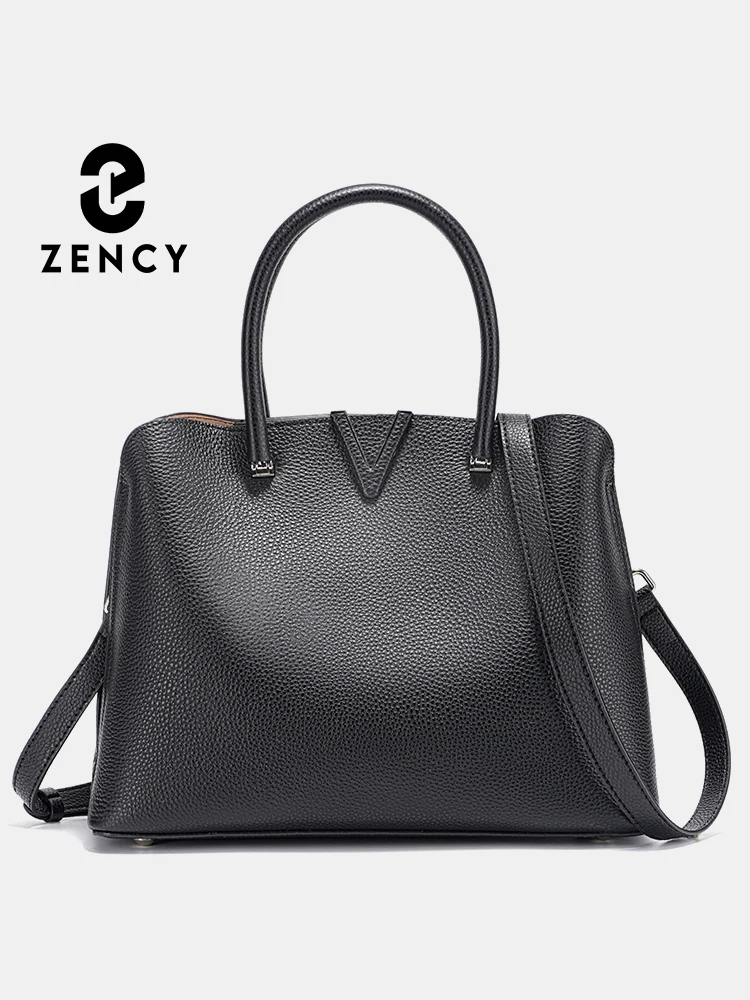 Zency Fashion Women Shoulder Bag 100% Genuine Leather Large Capacity Handbag Multi Pocket Satchel Tote Bag Cross body Green Blac