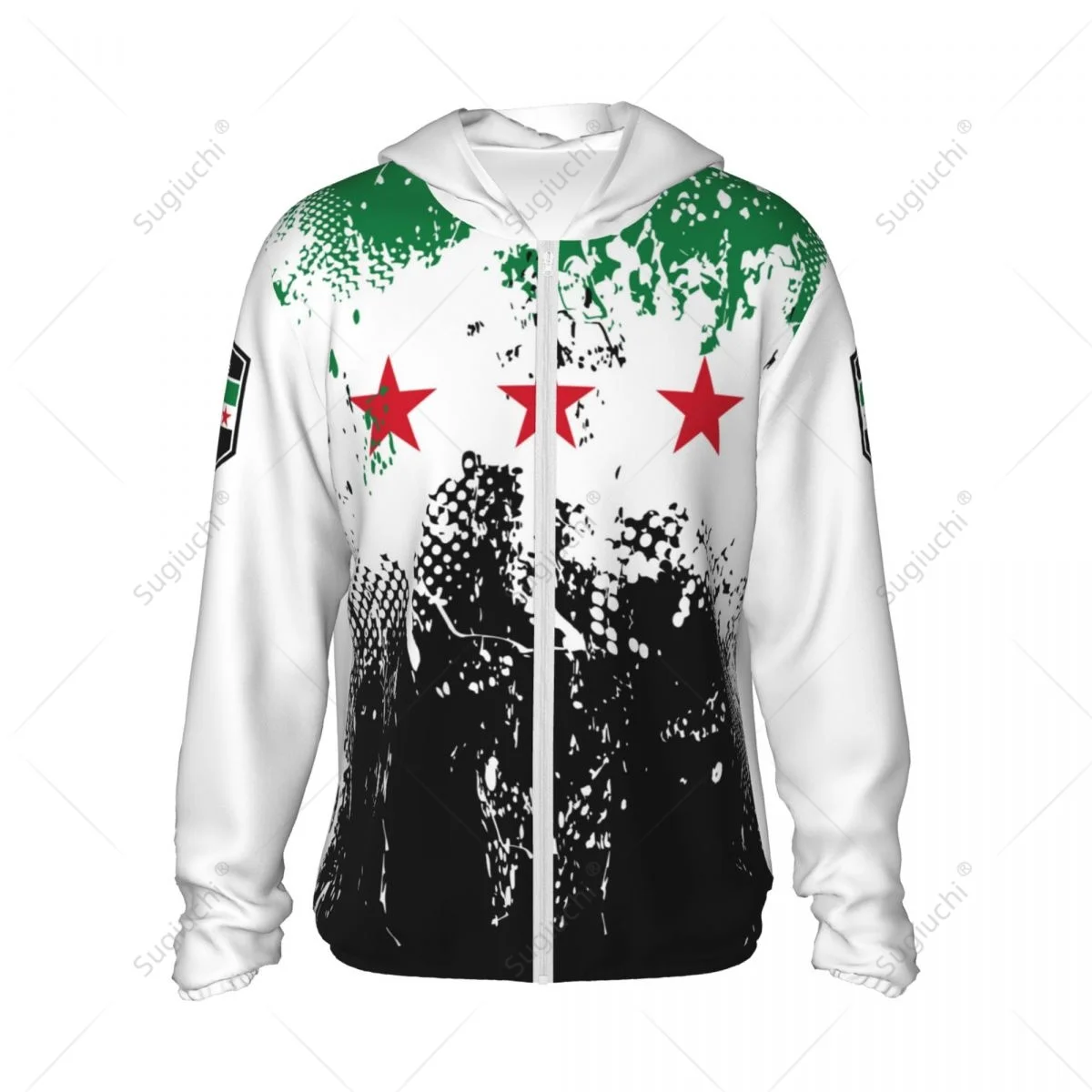 Sudadera con capucha de protección solar, ropa de pesca, ciclismo, correr, secado rápido, manga larga con cremallera, poliéster, Bandera de Syria, 1932-1963