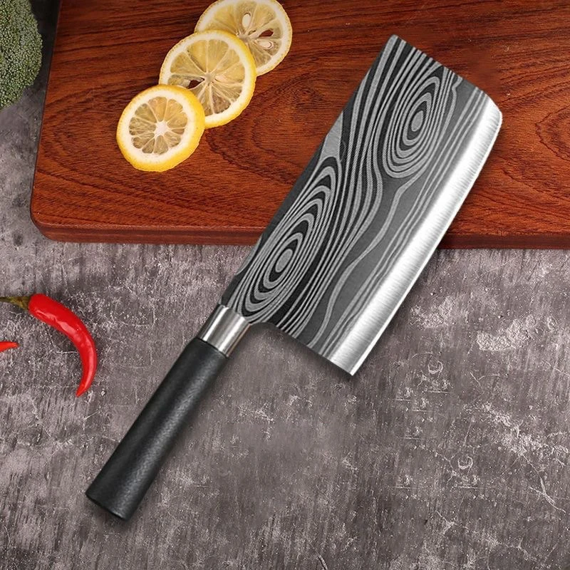 Laser Damascus Pattern Stainless Steel Sharp Slicing Chef Knife Scissors Knife Sharpener Multifunctional Kitchen Cooking Tools