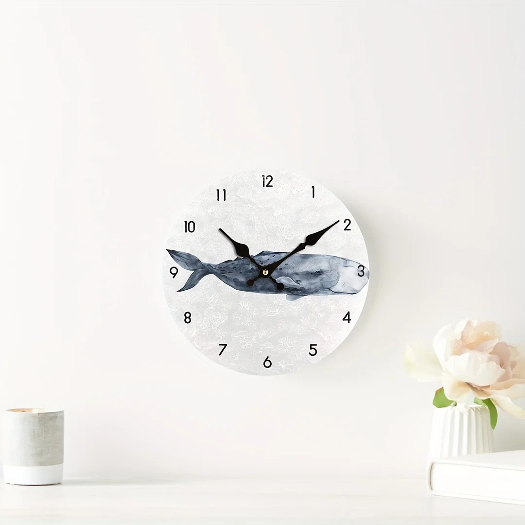 Whimsical Whale Cartoon Wall Clock - Silent, Non-Ticking, Easy-To-Read Round Desk Clock For Home, Office, Or School Decor