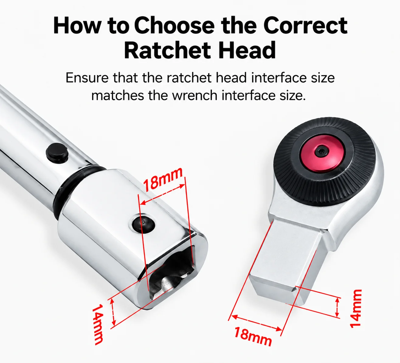 Fanyaa Wrench Ratchet Head Replacement Part Square Tenon Drive End 9*12,14*18mm, 1/4 3/8 1/2 3/4 Inch Reversible Socket Ratchet