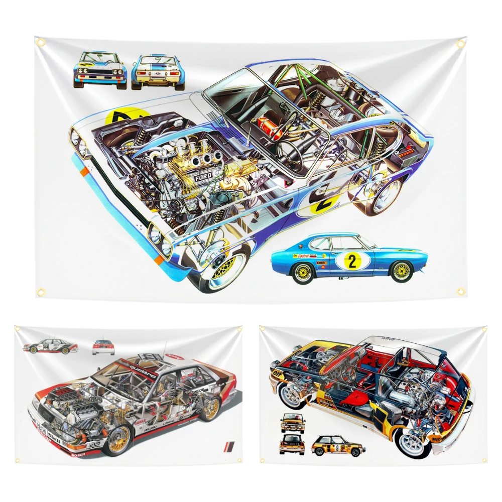 90x150cm Classic Racing Car Sectional View Aoto Flag Tapestry Polyester Digital Banner for Garage Wall Art Out Door Decoration