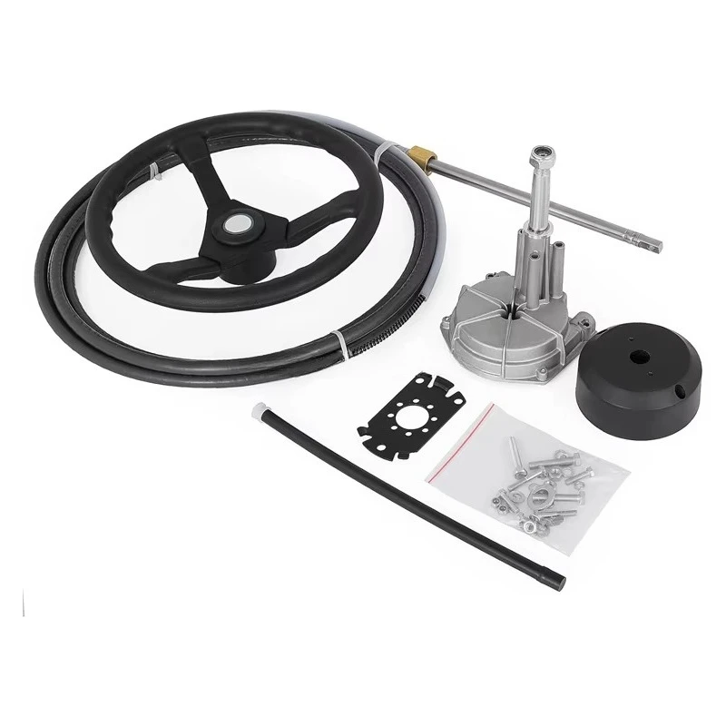 Marine Outboard Steering System 12 Feet Boat Steering Cables with 13.5 Inch Steering Wheel