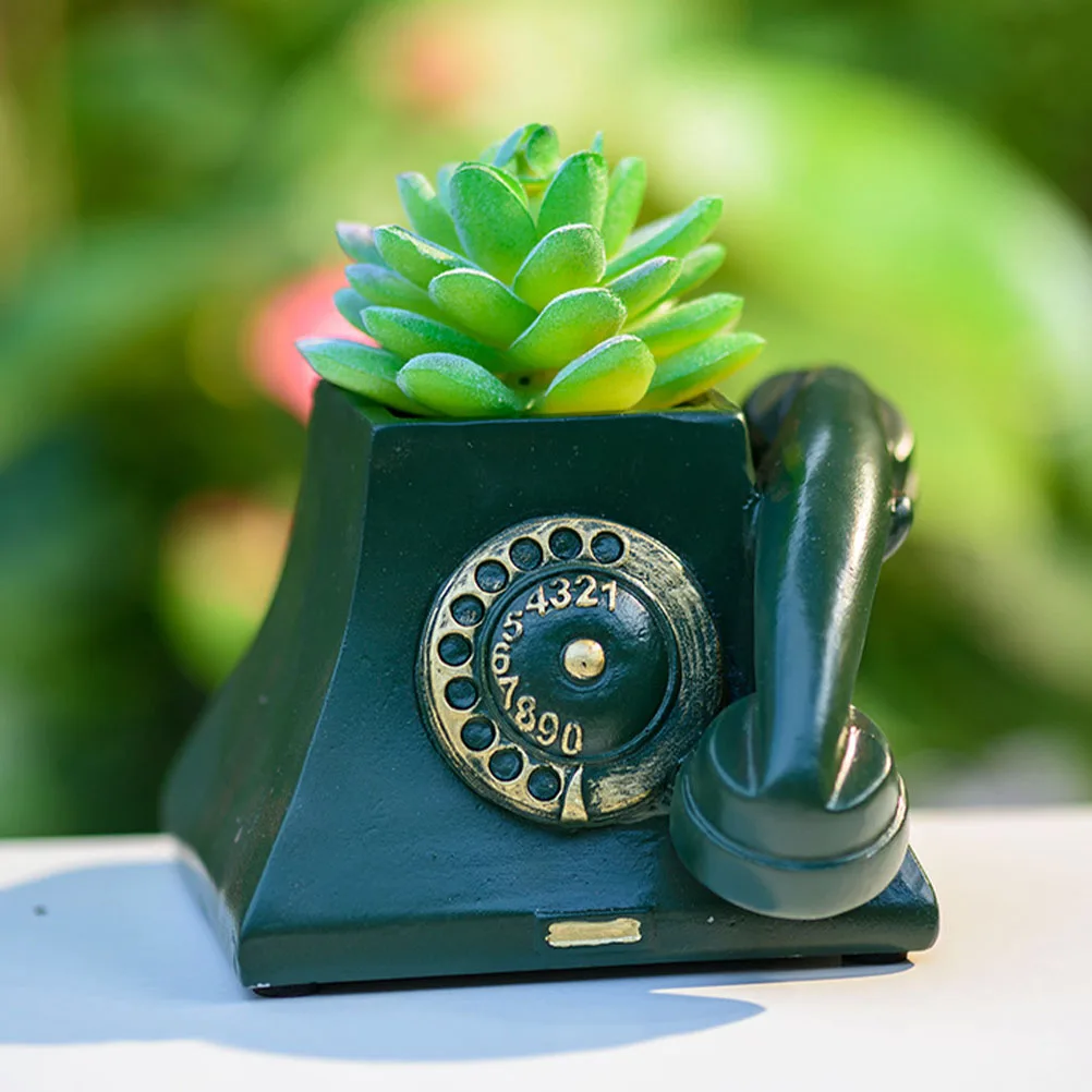 

1Pcs Resin Succulent Planter Telephone Shaped Flowerpot Retro Style Home Office Decorative Pot Imitation Telephone Flower Pot