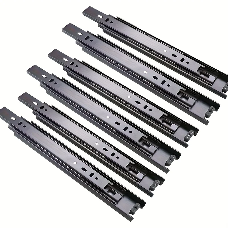 شرائح درج خزانة سوداء مكونة من 3 أقسام سميكة وناعمة وهادئة ومحمل كروي للتخميد وإغلاق ناعم وملحقات الأجهزة #1