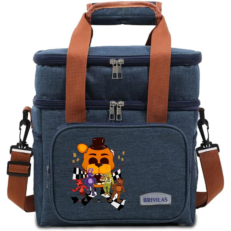 Fnafs طبقة مزدوجة حقيبة الغداء سعة كبيرة مانعة للتسرب حقيبة عزل صبي فتاة أنيمي حقيبة يد موضة الطازجة حفظ حقيبة هدية