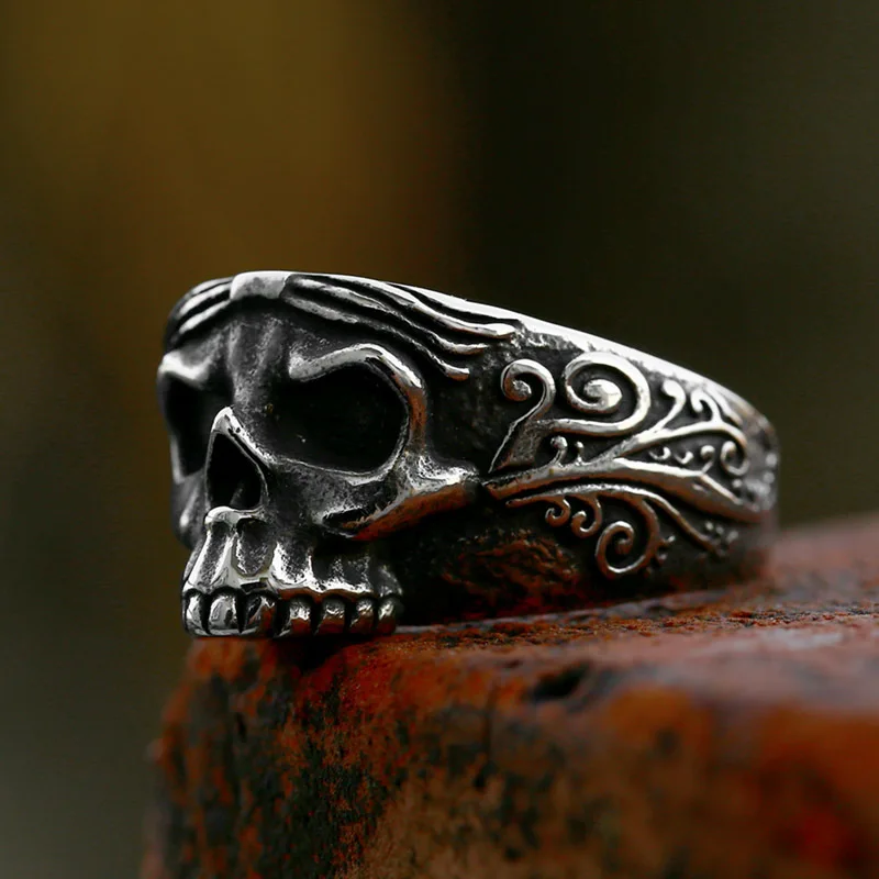 Anillo Retro tallado de Santa Muerte para hombre, anillo abierto de diseñador Punk gótico Rock Hiphop, joyería hecha a mano, accesorios de motorista, regalo Unisex