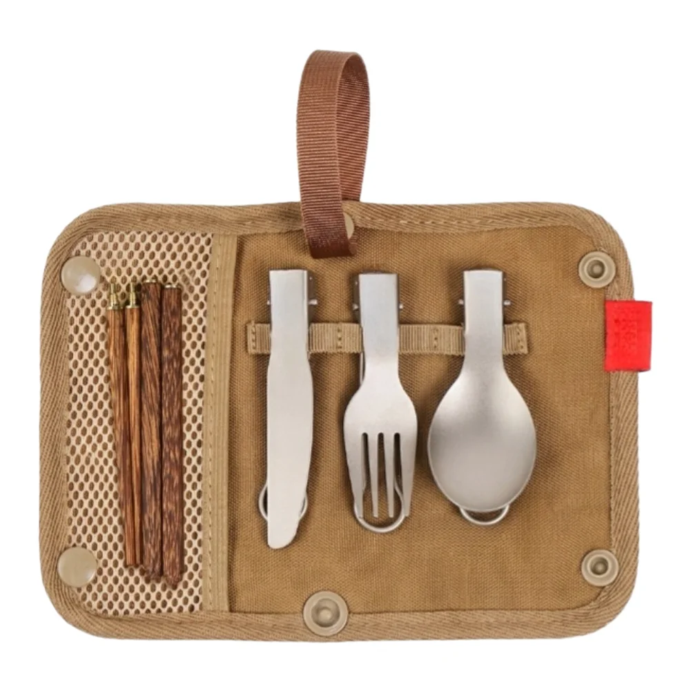 Titanium Cutlery Set Portable Foldable Spoon Fork Chopsticks With Wood Handle For Outdoor Camping Hiking Picnic Tableware view 2