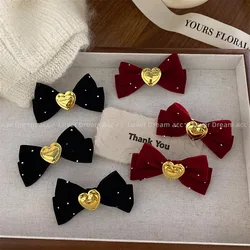 Korean New Love Gold Logo Lettered Black Red Bow Barrettes Retro Fashion Duckbilled Hair Accessories Women