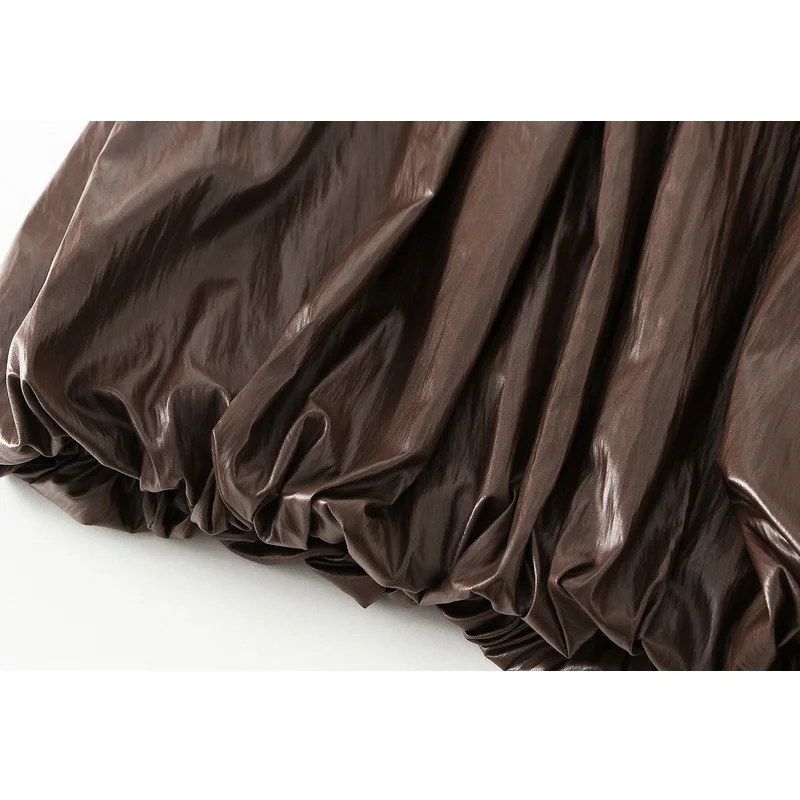 Falda Retro de PU para mujer, falda acampanada de cintura alta, moda coreana, faldas negras que combinan con todo, otoño e invierno