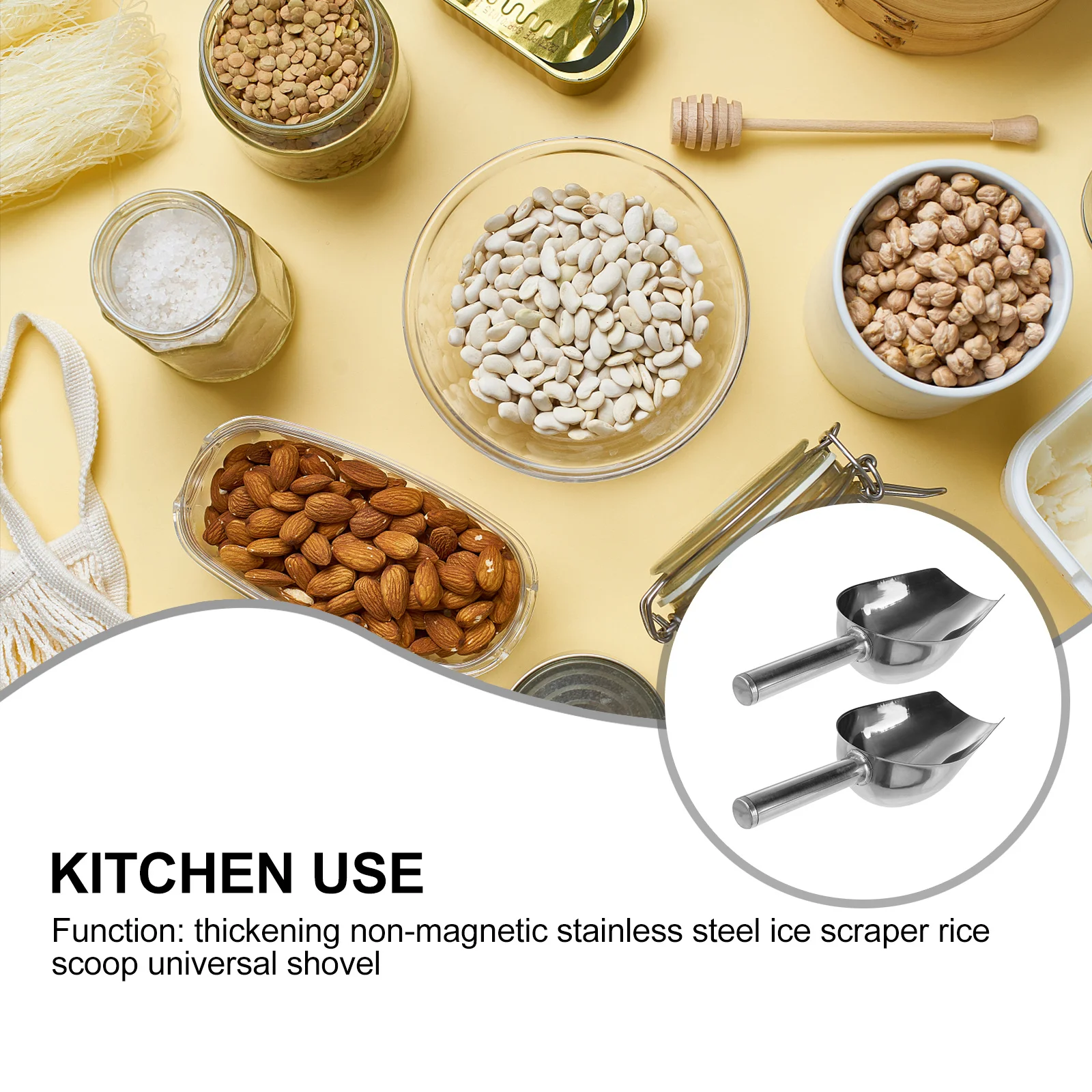 

1Set Stainless Steel Ice Scoops Universal Shovels for Sugar Ice Cream Pet Food Cereal Long Service Life Great for All Occasions