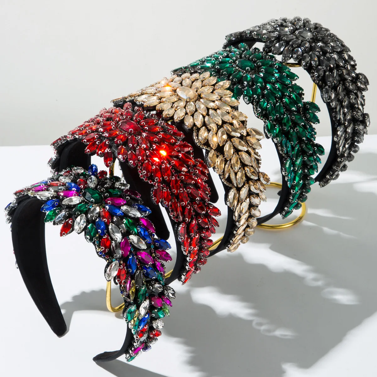 

Gothic Baroque Fully Encrusted Hairband Marquise Shape Colorful Headpiece Luxury Evening Prom Runway Show Hair Accessory