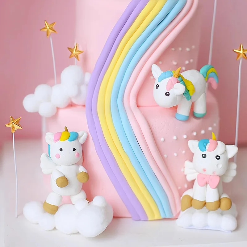 Unicorn Cake Topper Girl\'s Birthday Party Decorations Colorful Rainbow Kids One Year Party Supplies Baby Shower Decor Gir 16th