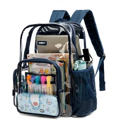 Sac à livres transparent RapDuty avec poudres pour ordinateur portable, sac d'école en PVC transparent, grand et XL, haute qualité, femmes et hommes, bleu