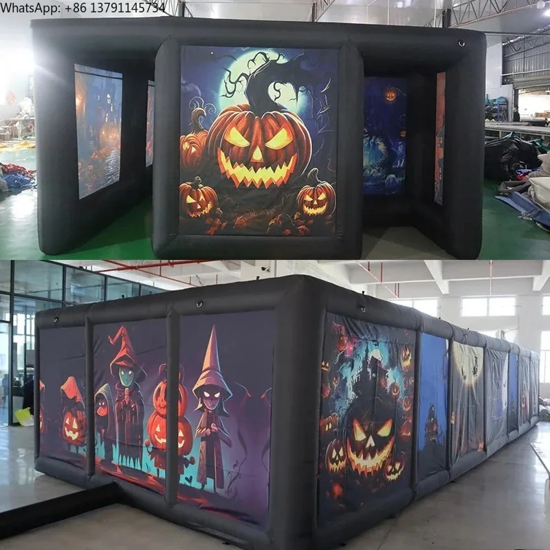 

Надувная арена-лабиринт с полной тематической печатью «Страшный цирк», дом с привидениями на Хэллоуин в стиле тыквы, поле для игры-лабиринта 15x4м