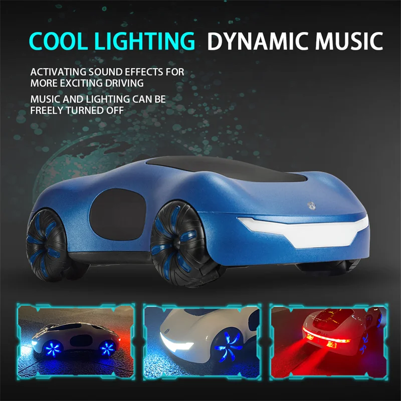 Sensor de gestos de coche RC 2,4G y spray de luz 360 °   Rotación truco deriva luz LED música spray carreras todoterreno juguete eléctrico regalo