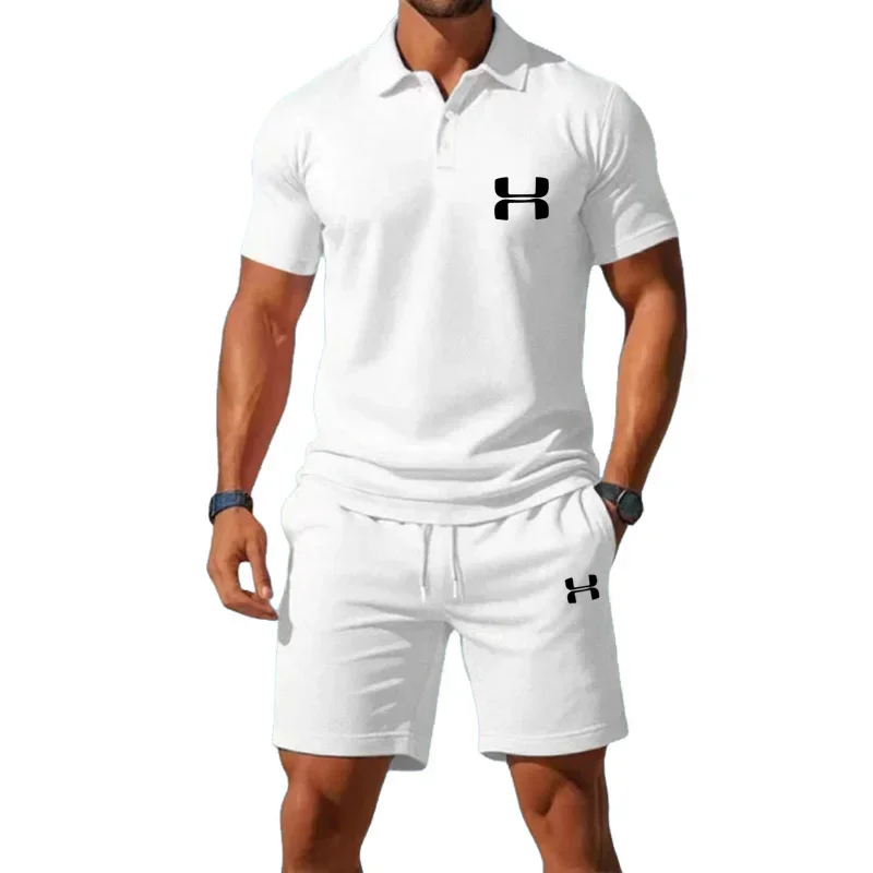 2026 Summer New Men Quick Dry Breathable Loose Lightweight Half Zip Polo Shirt Two Piece Basketball Sports Casual Set view 2
