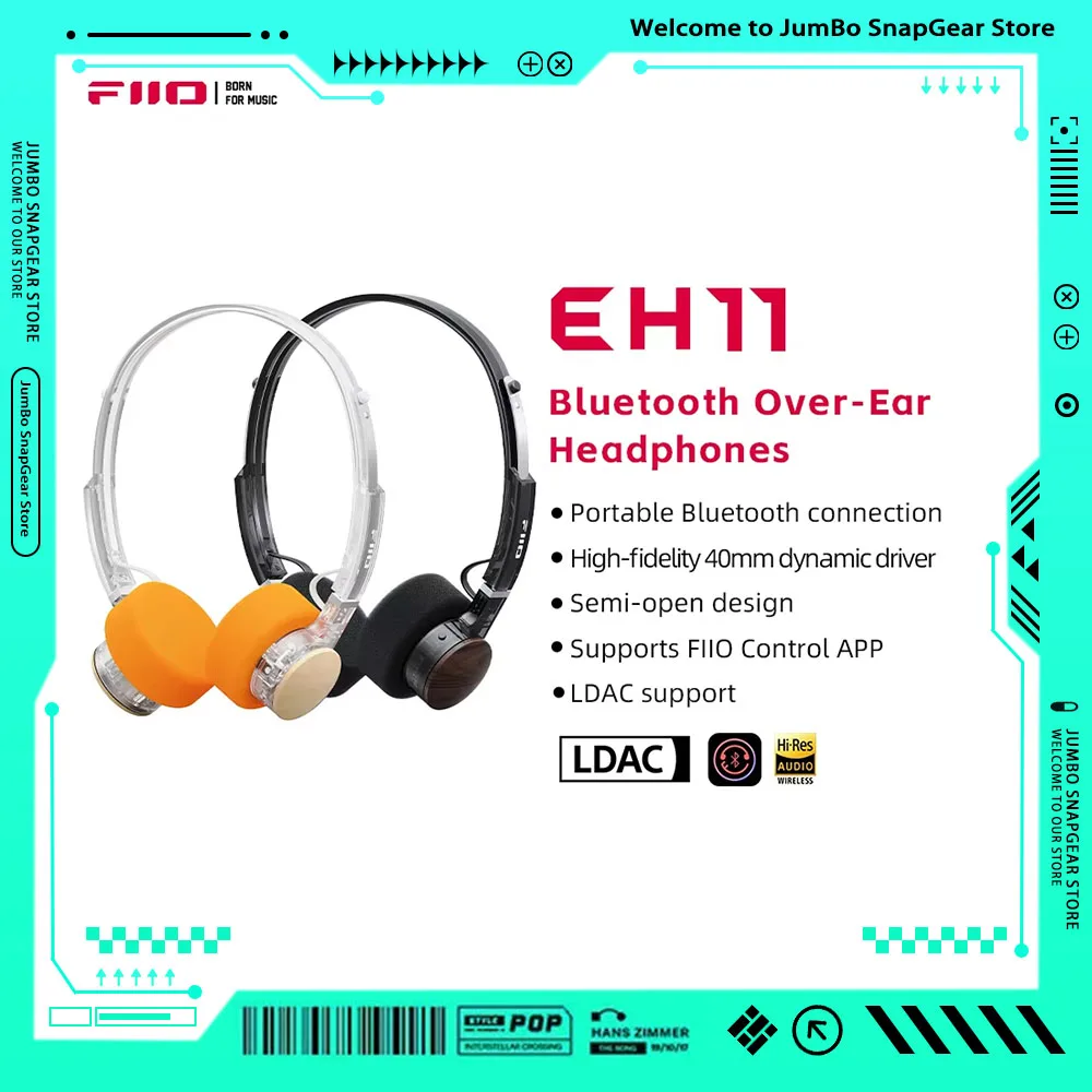 

Наушники FIIO EH11 On-Ear Bluetooth, мощные басы и аудио высокого разрешения LDAC, легкий ретро-дизайн, 30 часов работы от батареи, подключение к двум устройствам и A.