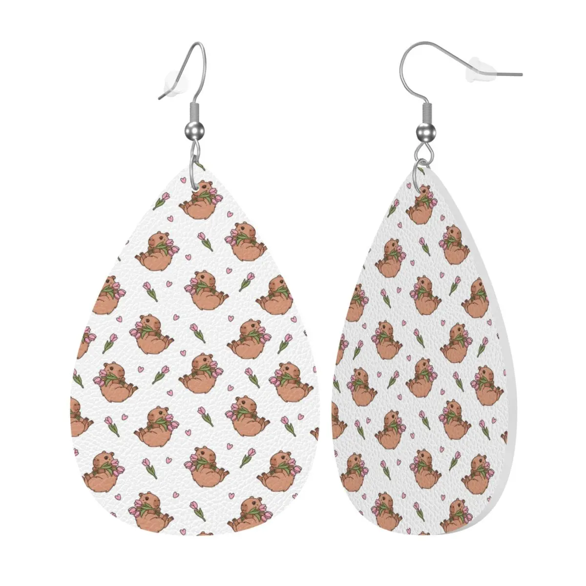 Custom Drop Dangle Earrings Funny Capybara Leather Teardrop Earrings PVC Leather for Gifts Dainty Jewelry