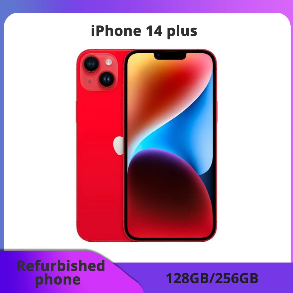 Apple iPhone 14 Plus reacondicionado, pantalla original de 6,7 ", 6 GB de ROM, 6 GB de RAM, Face ID en perfecto estado, compatible con SIM física.